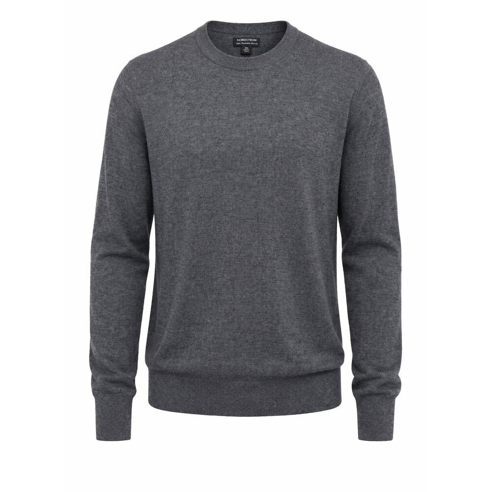 Nordstrom Merino Wool Sweater Gray Crewneck Long Sleeve Size 2XL office wear